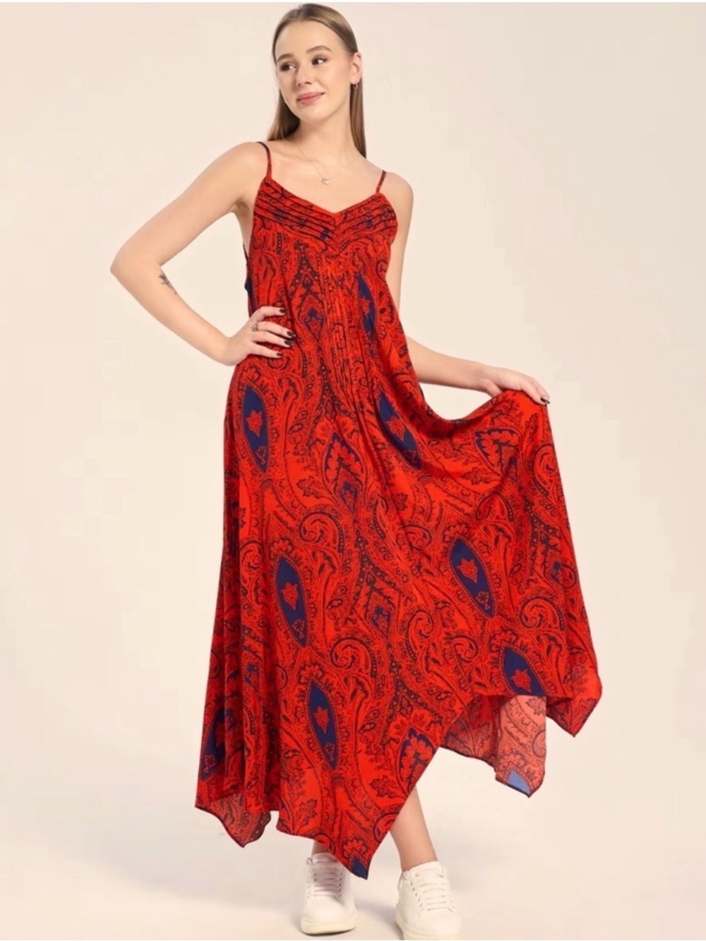 SDEER Red Paisley Boho Maxi Dress – Size XXL